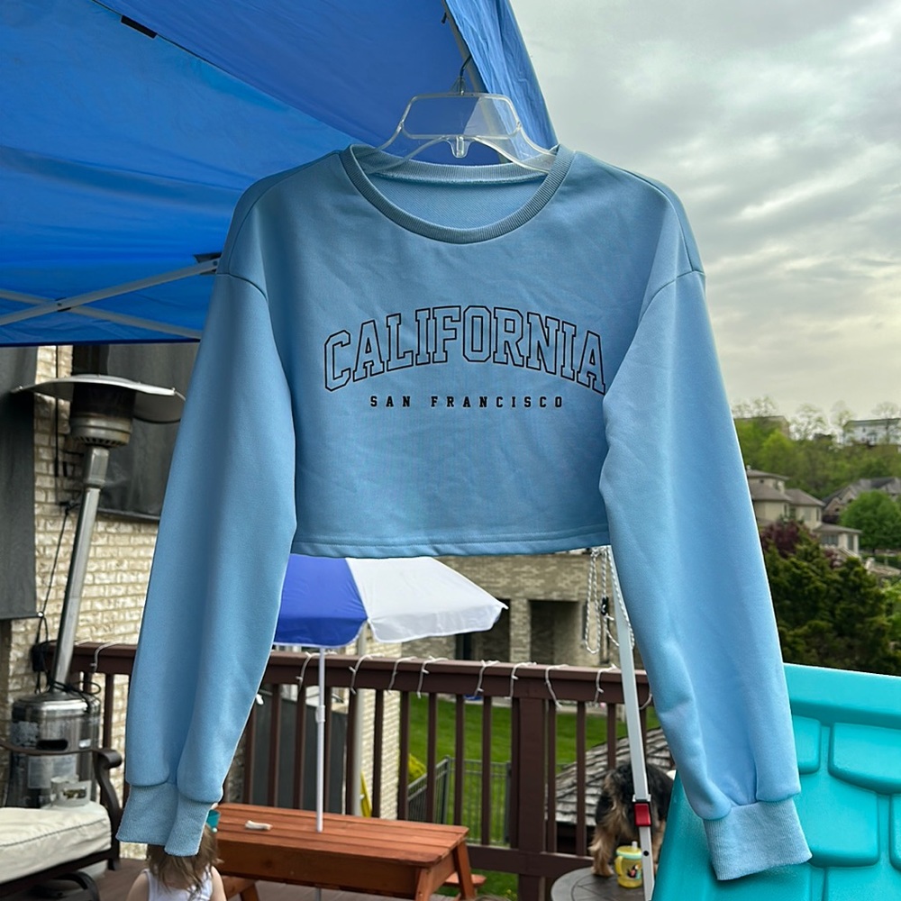 SHEIN cropped blue hoodie
